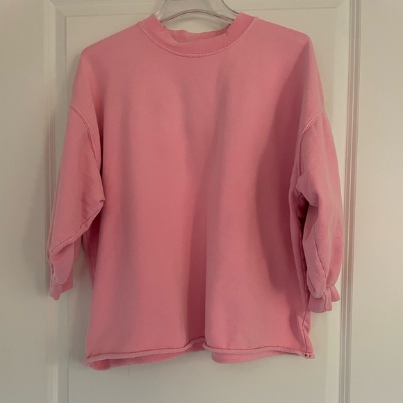 Left On Friday Tops - Left On Friday Pink Oversized 3/4 Sleeve Sweatshirt